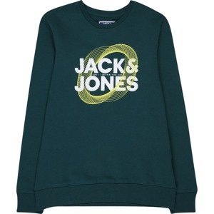 Jack & Jones Junior Mikina 'Luca' žlutá / tmavě zelená / bílá