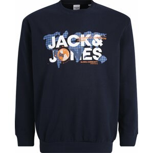 Jack & Jones Plus Mikina 'DUST' modrá / námořnická modř / oranžová / bílá