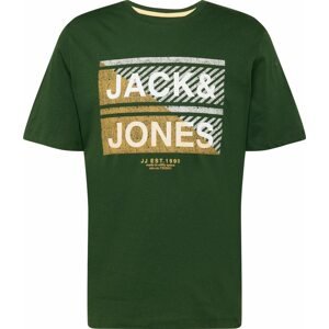 JACK & JONES Tričko 'KAIN' hořčicová / tmavě zelená / bílá