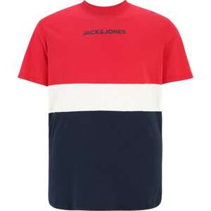 Jack & Jones Plus Tričko 'REID' námořnická modř / červená / bílý melír