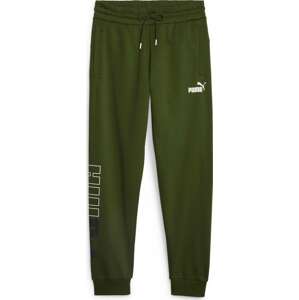 PUMA Sportovní kalhoty tmavě zelená / bílá