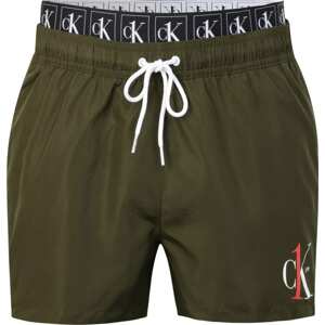Calvin Klein Swimwear Plavecké šortky tmavě zelená / tmavě růžová / bílá