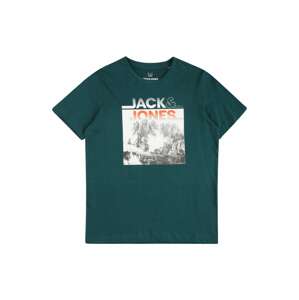 Jack & Jones Junior Tričko 'ALFIE' tmavě zelená / oranžová / černá / bílá