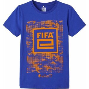 NAME IT Tričko 'Fadil Fifae' královská modrá / oranžová