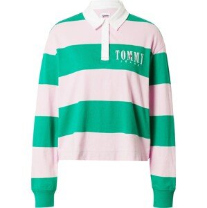 Tričko Tommy Jeans zelená / pastelově růžová / bílá