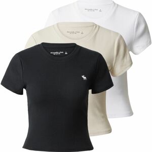Tričko Abercrombie & Fitch béžová / černá / bílá