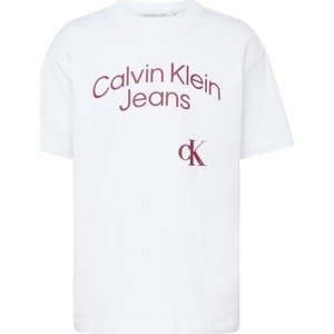 Tričko Calvin Klein Jeans vínově červená / bílá