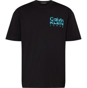 Tričko Calvin Klein Jeans aqua modrá / černá / offwhite