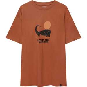 Tričko Pull&Bear okrová / pastelově oranžová / černá