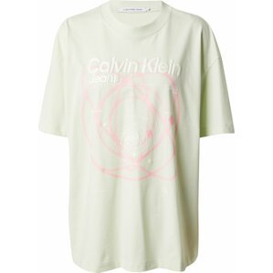 Tričko Calvin Klein Jeans pastelově zelená / světle růžová / bílá