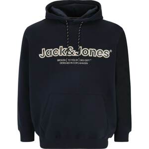Mikina 'LAKEWOOD' Jack & Jones Plus béžová / námořnická modř / černá / bílá