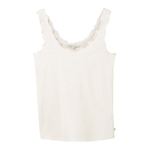 TOM TAILOR DENIM Top 'ribbed tanktop with ruffles' offwhite