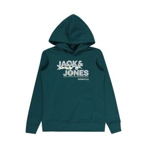 Jack & Jones Junior Mikina 'HUNTER' šedá / smaragdová / bílá