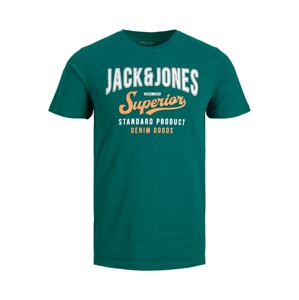 JACK & JONES Tričko smaragdová / oranžová / bílá