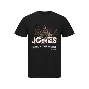 JACK & JONES Tričko 'Hunt' koňaková / šedá / černá / bílá