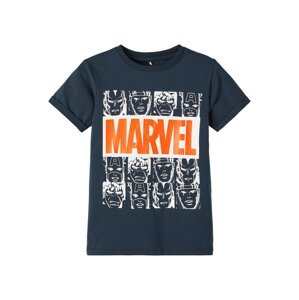 NAME IT Tričko 'Mackin Marvel' námořnická modř / oranžová / bílá