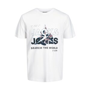 JACK & JONES Tričko 'Hunt' noční modrá / šedobéžová / černá / bílá
