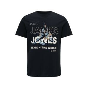 Jack & Jones Plus Tričko 'HUNT' světle béžová / noční modrá / světlemodrá / bílá