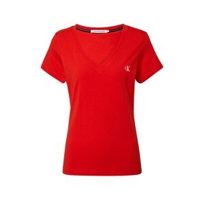 Calvin Klein Jeans Tričko 'CK EMBROIDERY STRETCH V-NECK'  červená