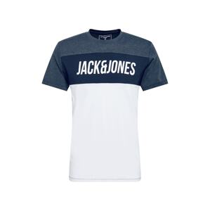 JACK & JONES Tričko 'TEMP'  bílá / modrý melír / námořnická modř