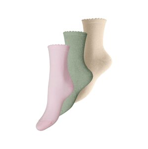 PIECES Ponožky  zelená / světle růžová / béžová