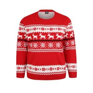 Urban Classics Curvy Pullover 'Norwegian Christmas Sweater'  červená / bílá