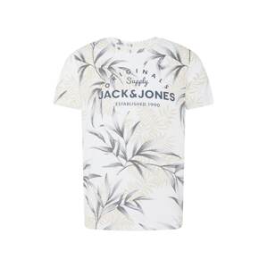 JACK & JONES Tričko  bílá / noční modrá / světle béžová