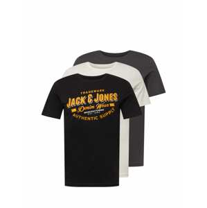 JACK & JONES Tričko  černá / bílá / čedičová šedá / zlatě žlutá
