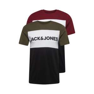 JACK & JONES Tričko  khaki / merlot / černá / bílá
