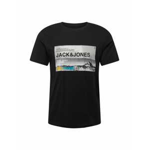 JACK & JONES Tričko 'RACK'  černá / šedá / žlutá / svítivě modrá
