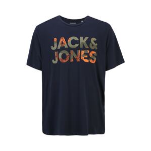 Jack & Jones Plus Tričko 'Soldier'  námořnická modř / oranžová / šedá
