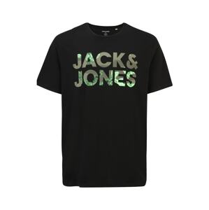 Jack & Jones Plus Tričko 'SOLDIER'  černá / šedá / světle zelená