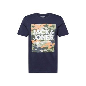 JACK & JONES Tričko 'PETE' námořnická modř / khaki / meruňková / bílá
