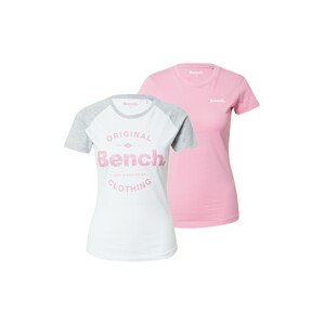 BENCH Tričko  šedý melír / pink / bílá