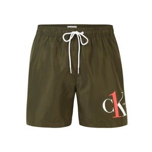 Calvin Klein Swimwear Plavecké šortky  tmavě zelená / bílá / lososová