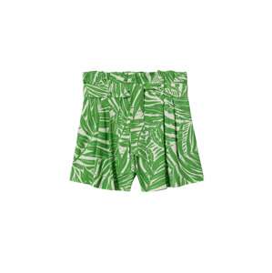MANGO Kalhoty se sklady v pase 'ANITA' trávově zelená / bílá